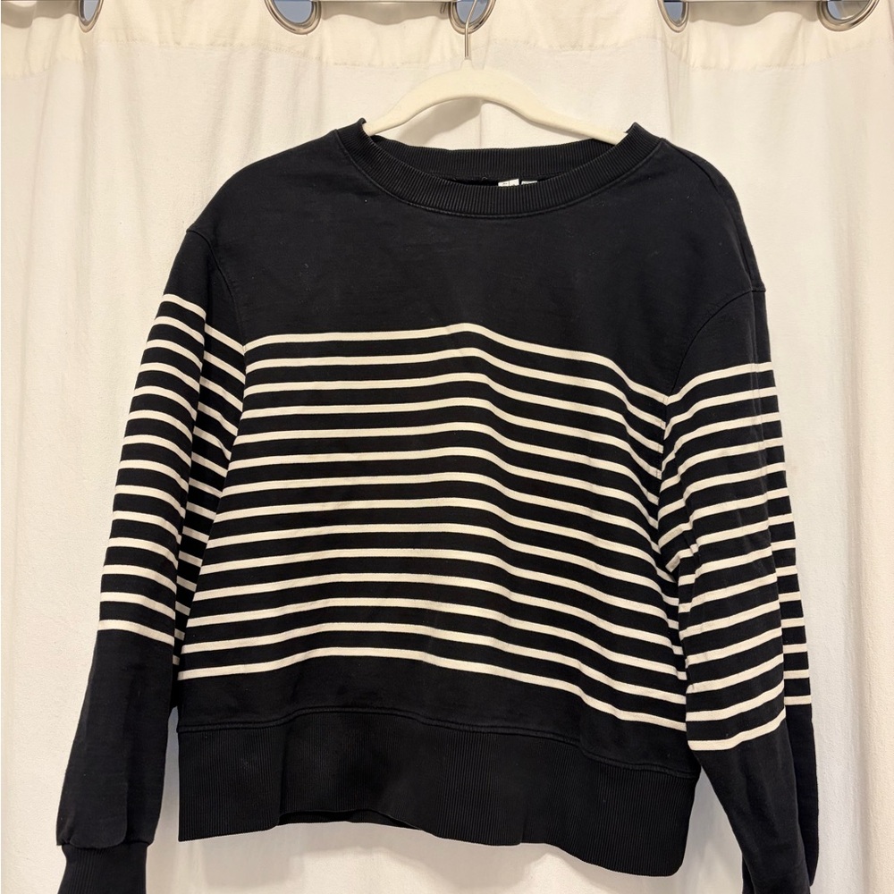 & Other Stories Black & White Striped Crewneck Sweatshirt
